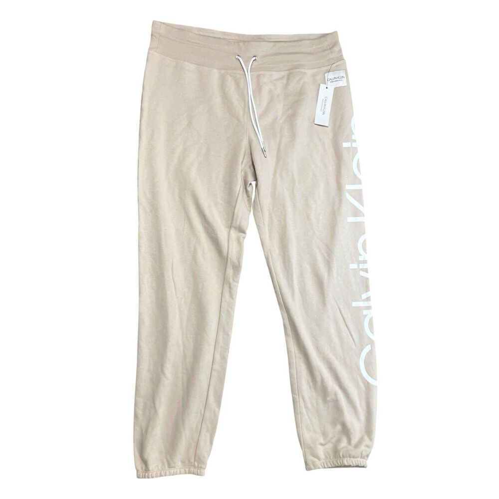 Calvin Klein Logo Performance Sweatpants Womens XL Beige Athleisure Jogger Pants